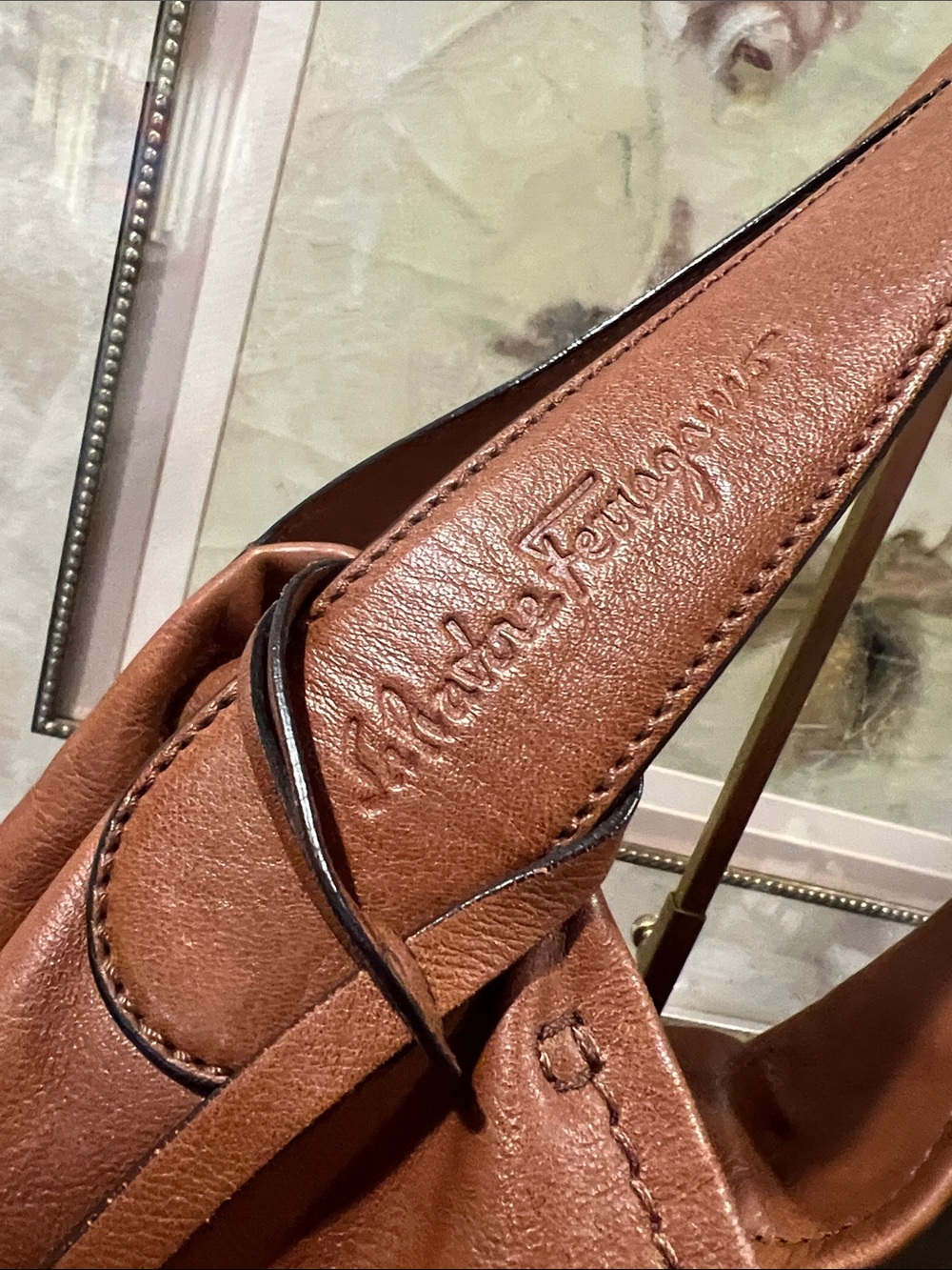 Salvatore Ferragamo Large Brown Leather Shoulder Bag with Gancini Charm - Picture 6 of 17